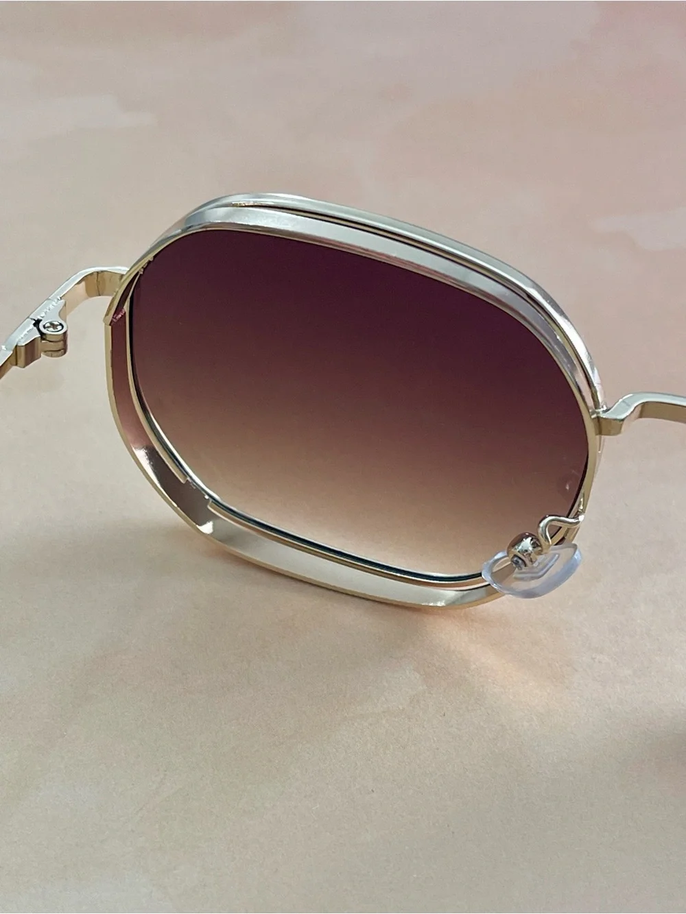 Free People Gold Doble Frame Brown Lens Square-Rounded Sunglasses - Picture 3 of 13